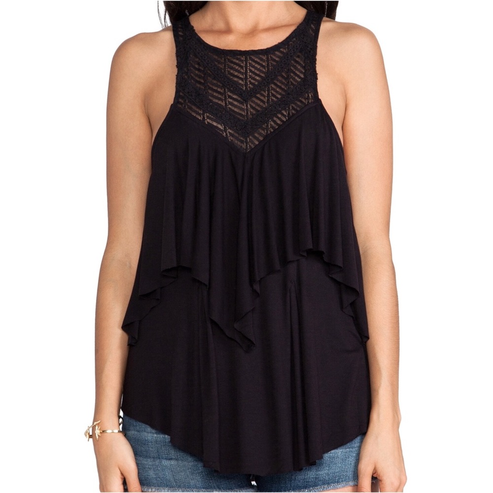 Free People • Black Tiered Crochet Tank Top